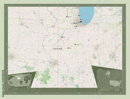 Illinois, United States of America. OSM. Labelled points of cities photo