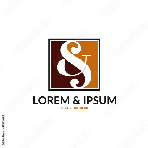 Initial letter S with ampersand character n square shape logo design suitable  for batik art business. Vector isolated  