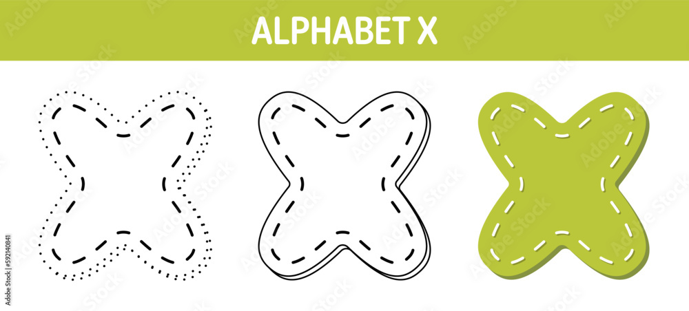 Alphabet X tracing and coloring worksheet for kids
