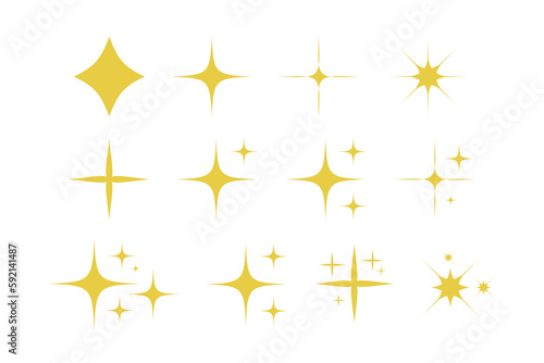 Yellow, gold, orange sparks vector symbols. Set of original vector star sparkle icon. Glowing fireworks, glowing decorations, glowing lightning bolts. Collection of stars and bursts of glowing light e