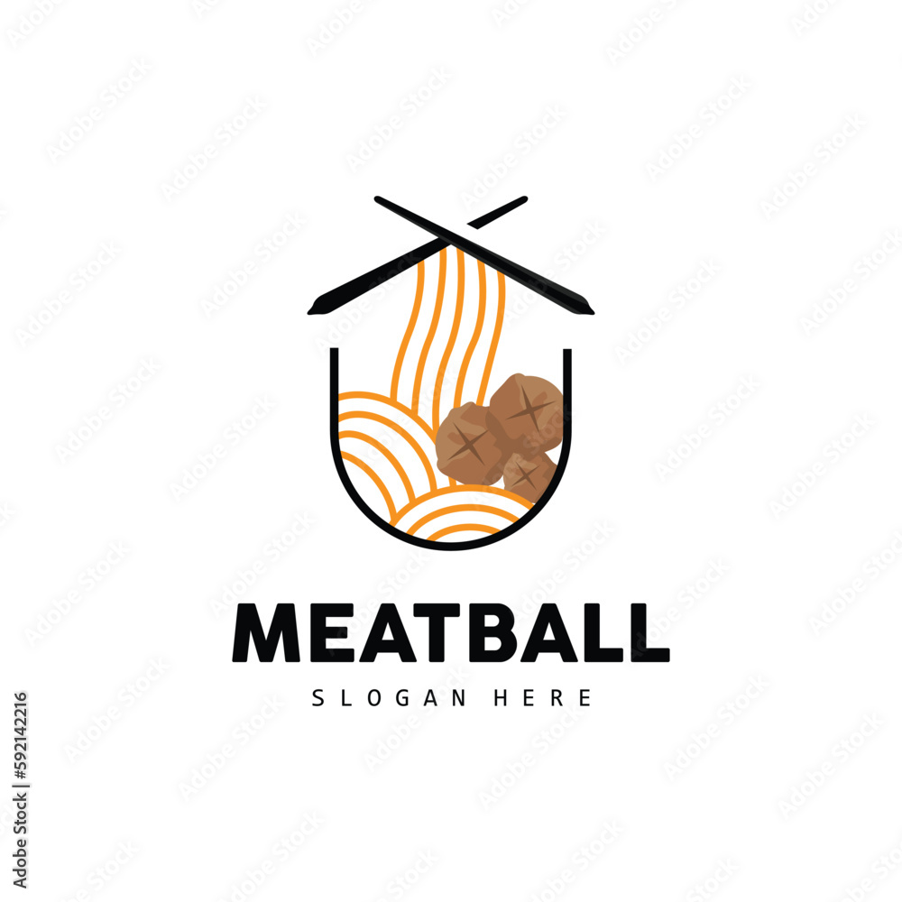 Meatball Logo, Vector For Food Stall Brand, Fast Food Simple Design Icon, Template Illustration