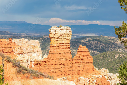 Scenic view of Scarlet Plateau seen from Agua Canyon Overlook at Bryce Canyon National Park  Utah  USA. Hoodoo sandstone rock formation in unique natural amphitheatre. Near Ponderosa Canyon Overlook