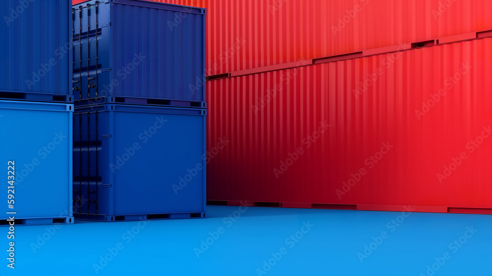 red and blue freight cargo containers on the blue surface - Generative AI red and blue freight cargo containers on the blue surface - Generative AI