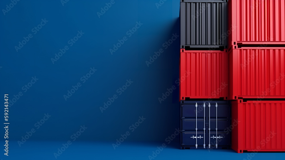 red and blue freight cargo containers on the blue background with copy space - Generative AI red and blue freight cargo containers on the blue background with copy space - Generative AI