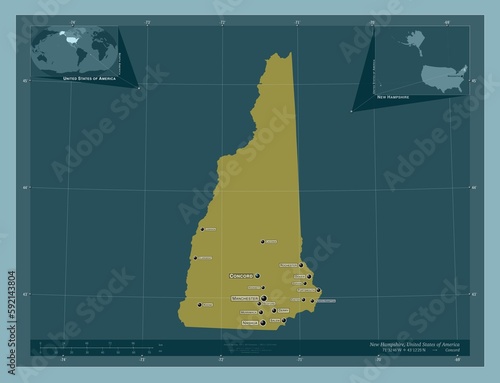 New Hampshire, United States of America. Solid. Labelled points of cities photo