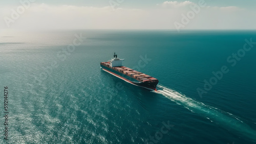 freight cargo ship on the sea, aerial view - Generative AI