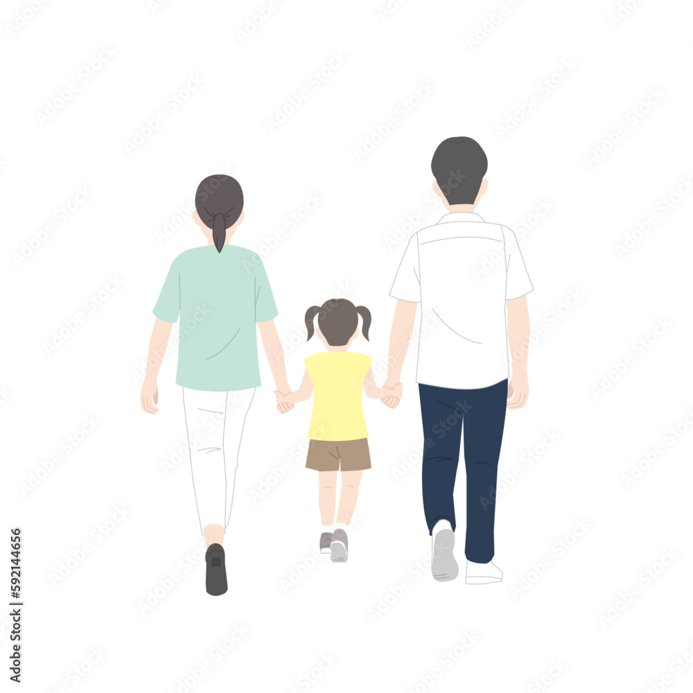 手をつないで歩く親子、家族の後ろ姿 手をつないで歩く親子、家族の後ろ姿