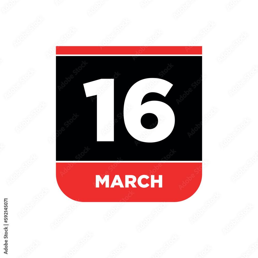 16th March Calendar vector icon. 16 March typography. 16th March Calendar vector icon. 16 March typography.