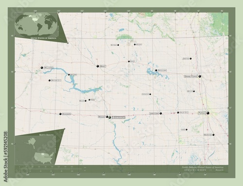 North Dakota, United States of America. OSM. Labelled points of cities photo