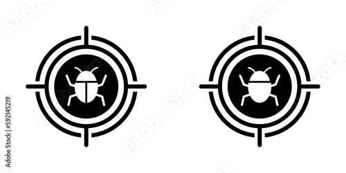 Malware bug in target vector icons set. Network Vulnerability - Virus, Malware concepts