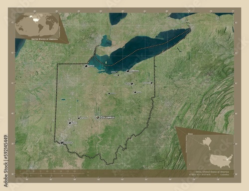 Ohio, United States of America. High-res satellite. Labelled points of cities photo