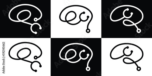 brain and stethoscope logo design line icon vector illustration