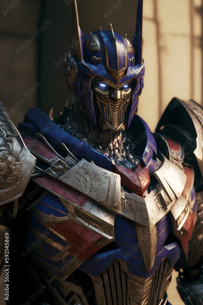 optimus prime turned into a spartan from rome wearing spartan armor photorealistic