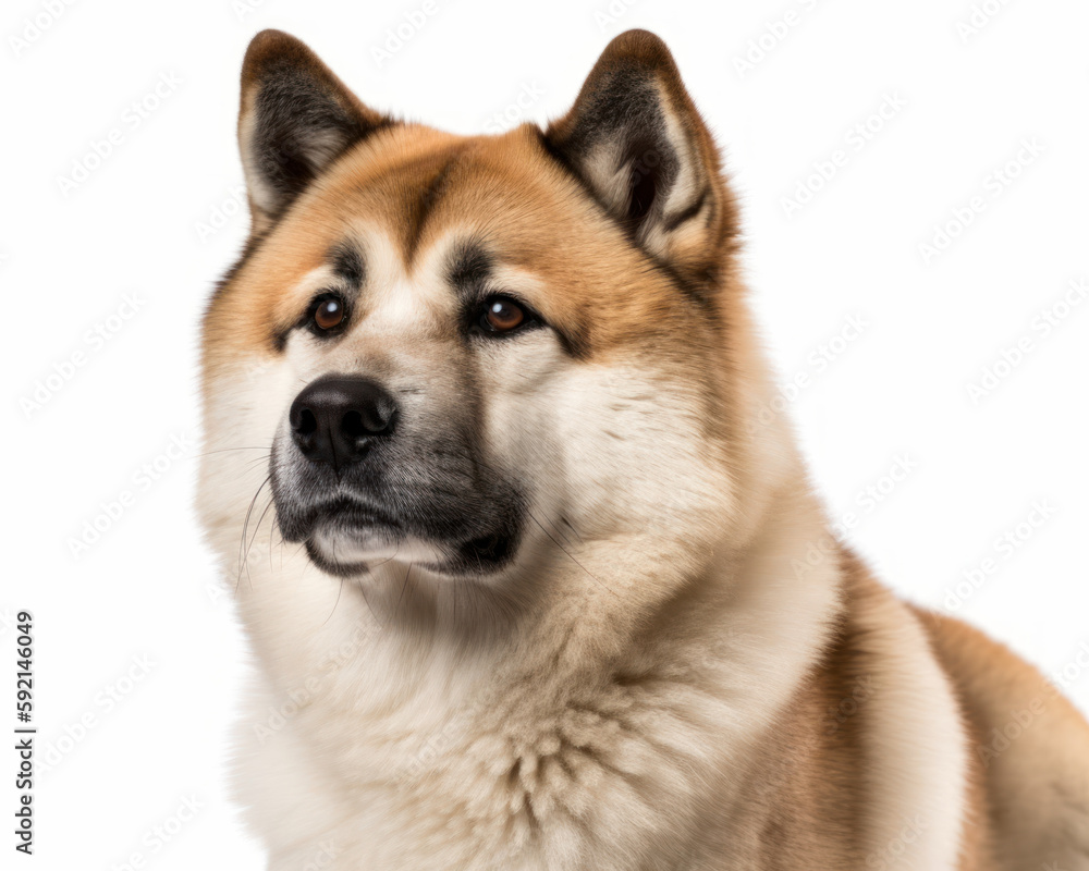 photo of Akita dog isolated on white background. Generative AI