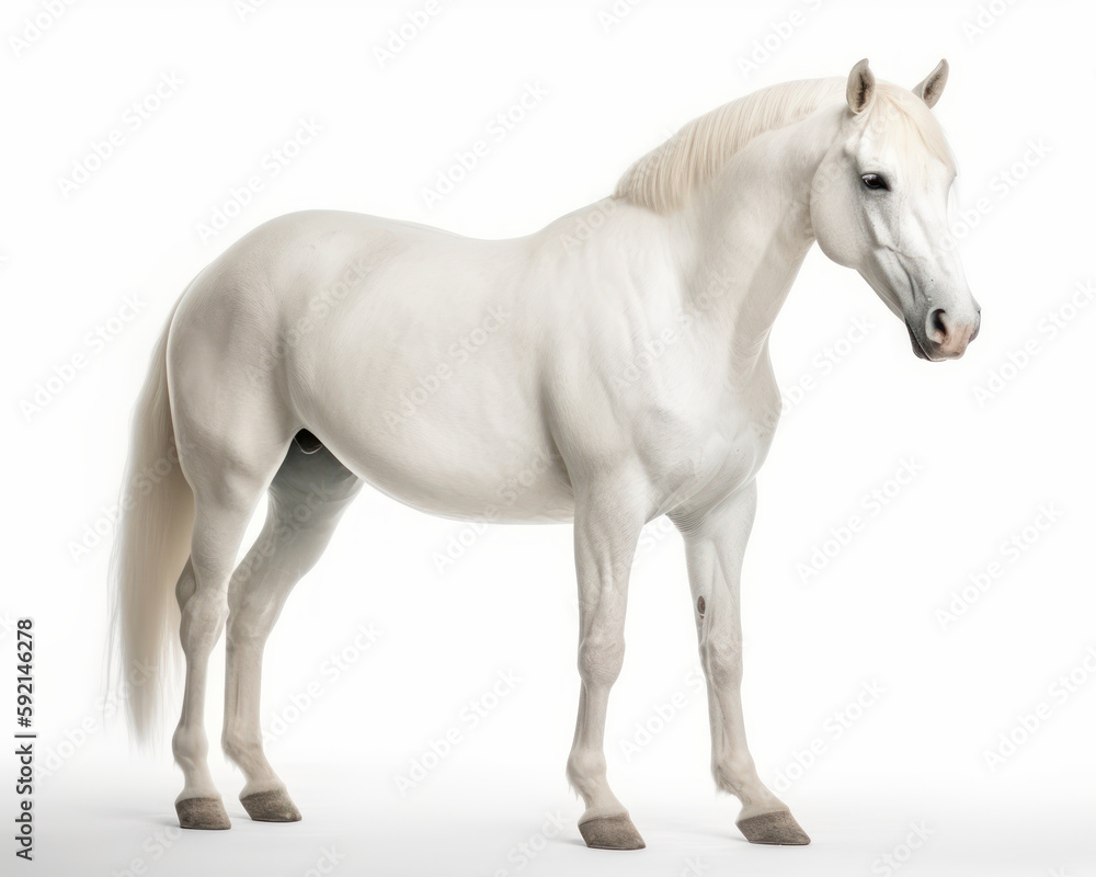 photo of Albino horse isolated on white background. Generative AI photo of Albino horse isolated on white background. Generative AI