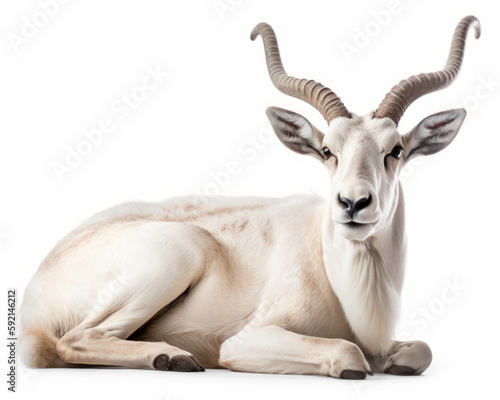 photo of addax antelope isolated on white background. Generative AI © Bartek