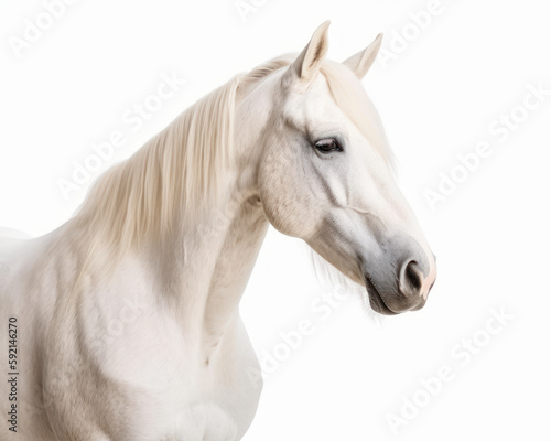 photo of Albino horse isolated on white background. Generative AI © Bartek