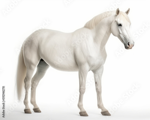 photo of Albino horse isolated on white background. Generative AI