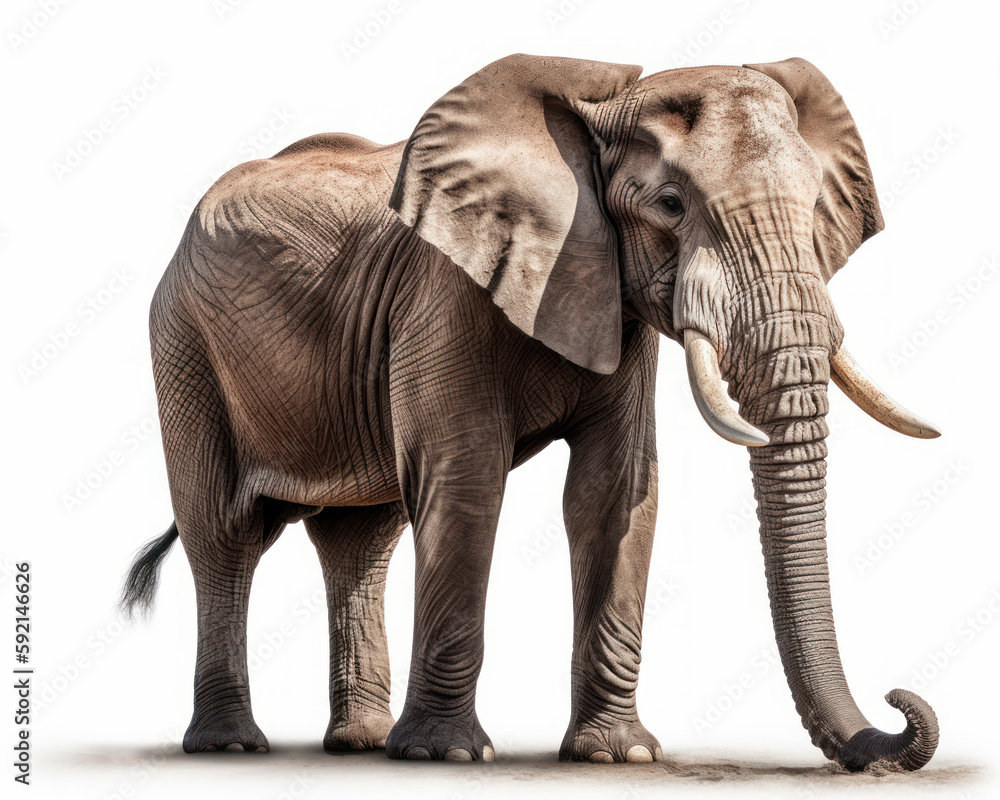 Fototapeta premium photo of African bush elephant isolated on white background. Generative AI