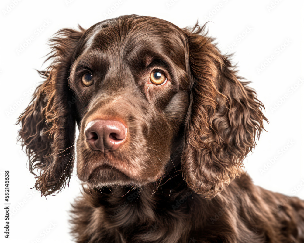 photo of American water spaniel isolated on white background. Generative AI photo of American water spaniel isolated on white background. Generative AI