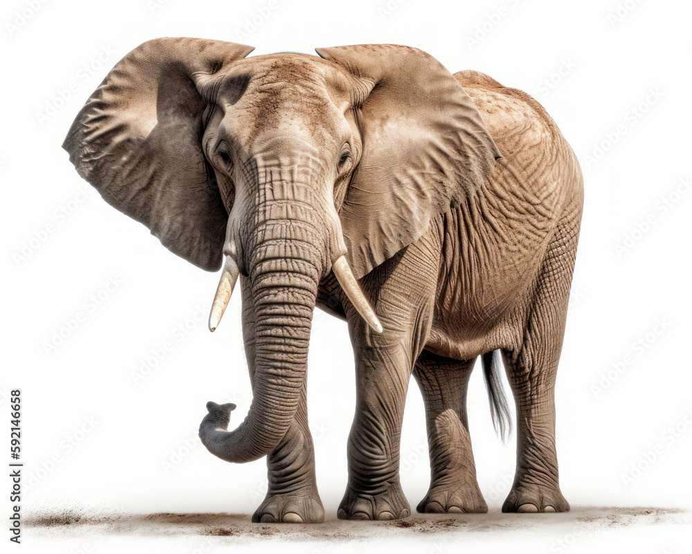 Fototapeta premium photo of African bush elephant isolated on white background. Generative AI
