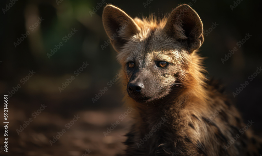 photo of aardwolf in its natural habitat outdoors. Generative AI photo of aardwolf in its natural habitat outdoors. Generative AI