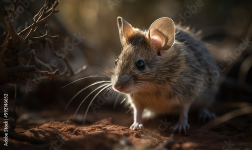 photo of African spiny mouse in its natural habitat outdoors in Africa. Generative AI © Bartek