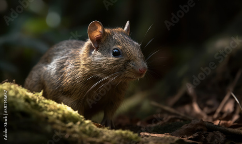 photo of agouti rodent in its natural habitat outdoors in forest. Generative AI © Bartek