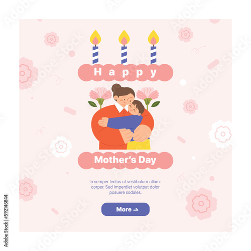 family month. mother is hugging her child Event web banner.