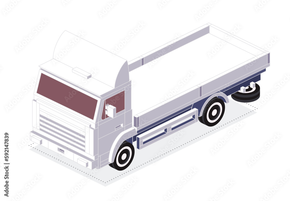 Isometric Cargo Truck. Commercial Transport. Logistics. City Object for Infographics. Vector Illustration. Car for Carriage of Goods. Front View. Isometric Cargo Truck. Commercial Transport. Logistics. City Object for Infographics. Vector Illustration. Car for Carriage of Goods. Front View.
