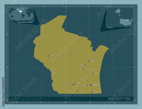 Wisconsin, United States of America. Solid. Labelled points of cities photo