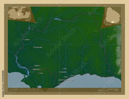 Canelones, Uruguay. Physical. Labelled points of cities photo