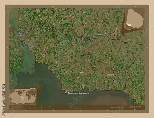 Colonia, Uruguay. Low-res satellite. Labelled points of cities photo