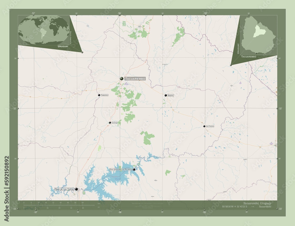 Fototapeta premium Tacuarembo, Uruguay. OSM. Labelled points of cities
