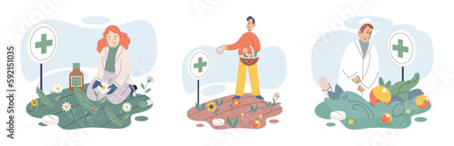 Herbal oils natural medicines. Scientist or doctor making alternative medicine herb, mortar, laboratory glassware plant in tube, flower. Doctor checking medicinal herbs. Herbal medicine. Drug research