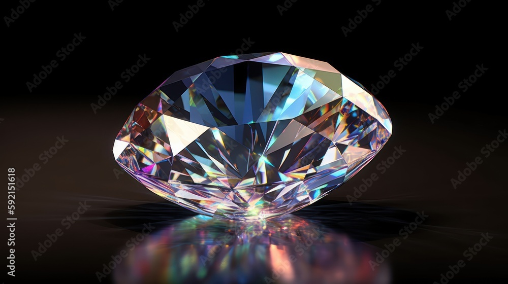 diamond on a black background with reflection. Generative AI diamond on a black background with reflection. Generative AI