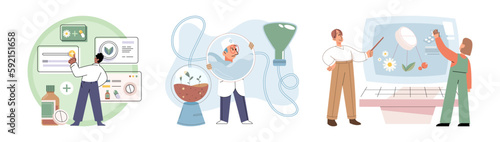 Herbal oils natural medicines. Scientist or doctor making alternative medicine herb, mortar, laboratory glassware plant in tube, flower. Doctor checking medicinal herbs. Herbal medicine. Drug research