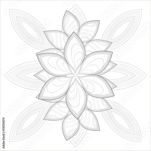 Fototapeta Naklejka Na Ścianę i Meble -  Coloring Page for Fun and Relaxation. Hand Drawn Sketch for Adult Anti Stress. Decorative Abstract Flowers in Black Isolated on White Background.-vector