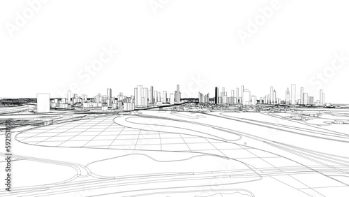 Outline city concept vector. Wire-frame style