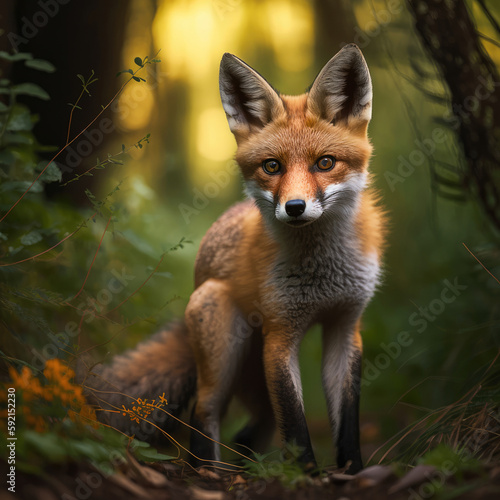Red Fox in a Forest  Generative AI