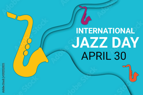 Photography International Jazz Day poster with saxophone on blue background