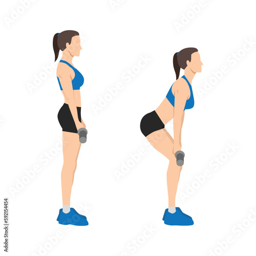 Woman doing Rack pulls exercise. Flat vector
