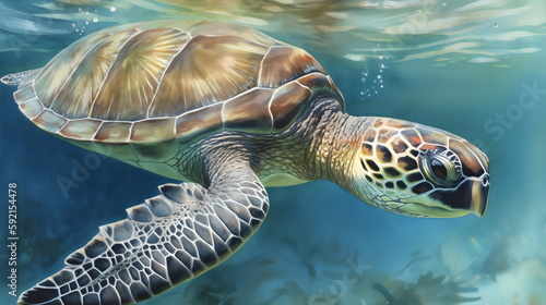 close up turtle detailed underwater illustration  made with generative ai