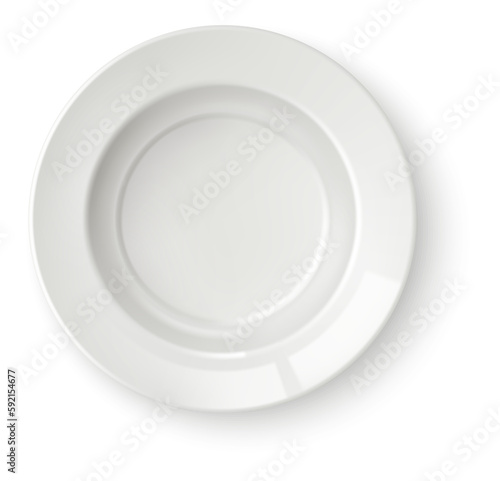 Round dinner plate mockup. White clean realistic dish