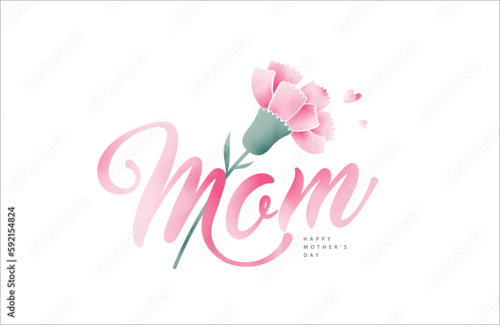 Happy Mothers Day typography design with Carnation flowers.