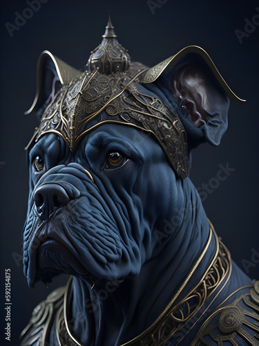 Blue bulldog steampunk with titanium decorative, generative ai