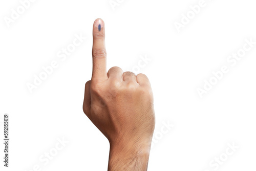 male Indian Voter Hand with a voting sign or ink pointing vote for India on background with copy space election commission of India © GEMINI