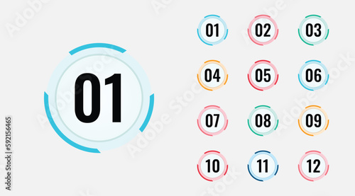 Fotografia Circular bullet point numbers set from one to twelve free vector