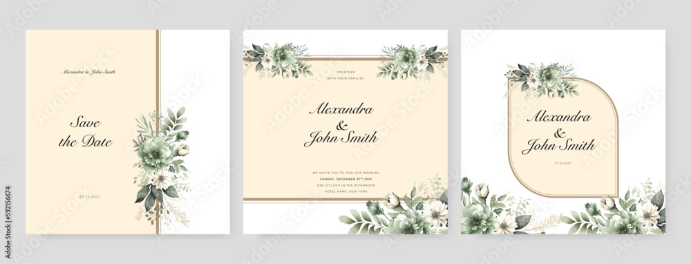 White orchid flower flora vector wedding card invitation template with hand painted watercolor