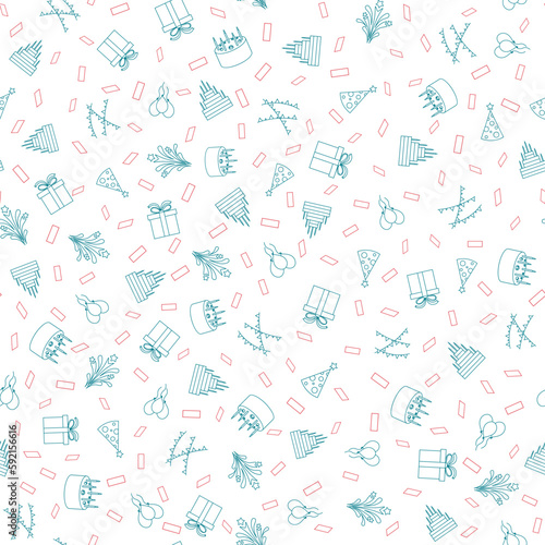 Happy birthday freehand drawings saeamless pattern background.